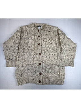 Celtic Country Womens S Beige Vintage Irish Wool Cable Knit Cardigan Sweater